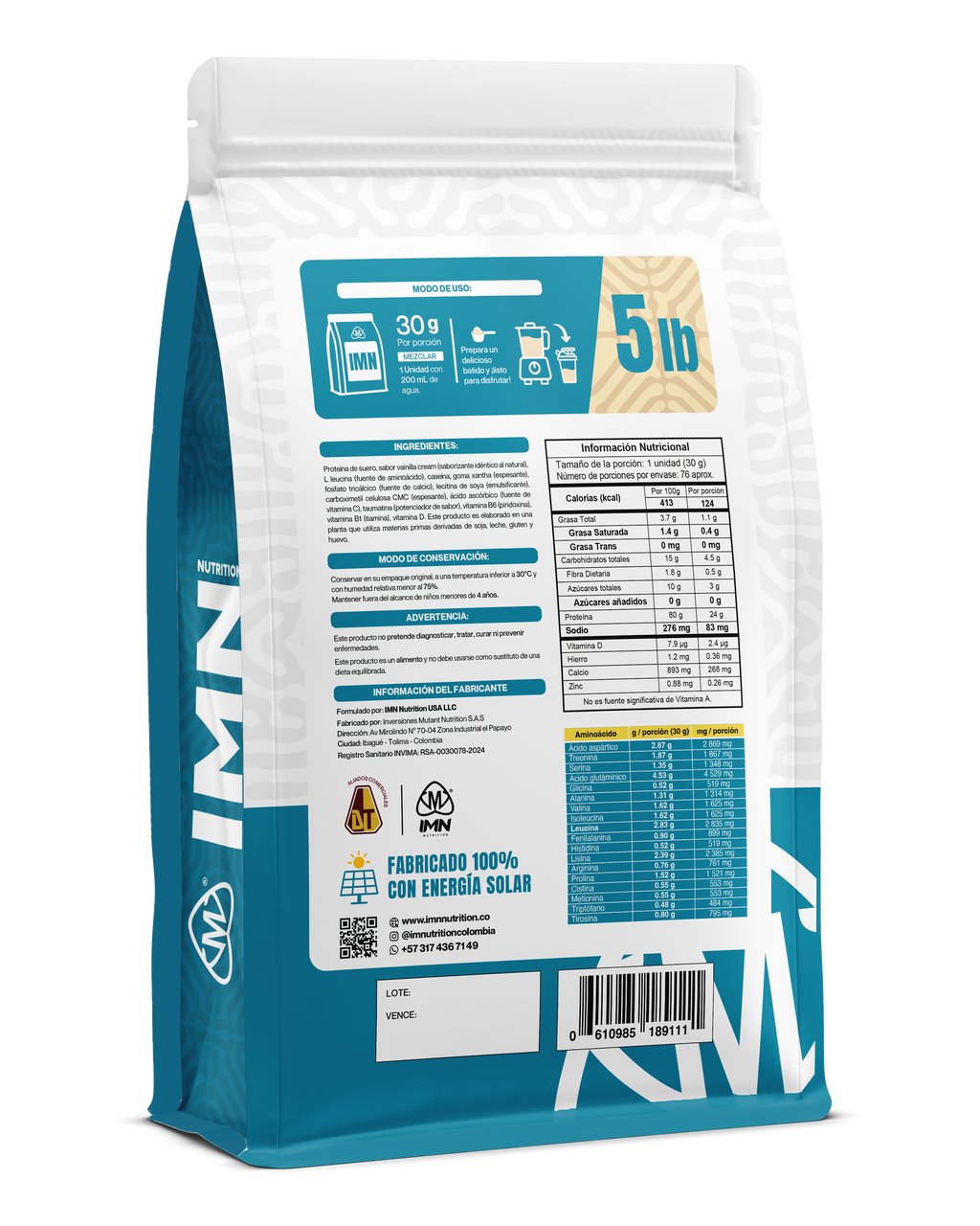 IMN Isolate 5lb - tabla nutricional