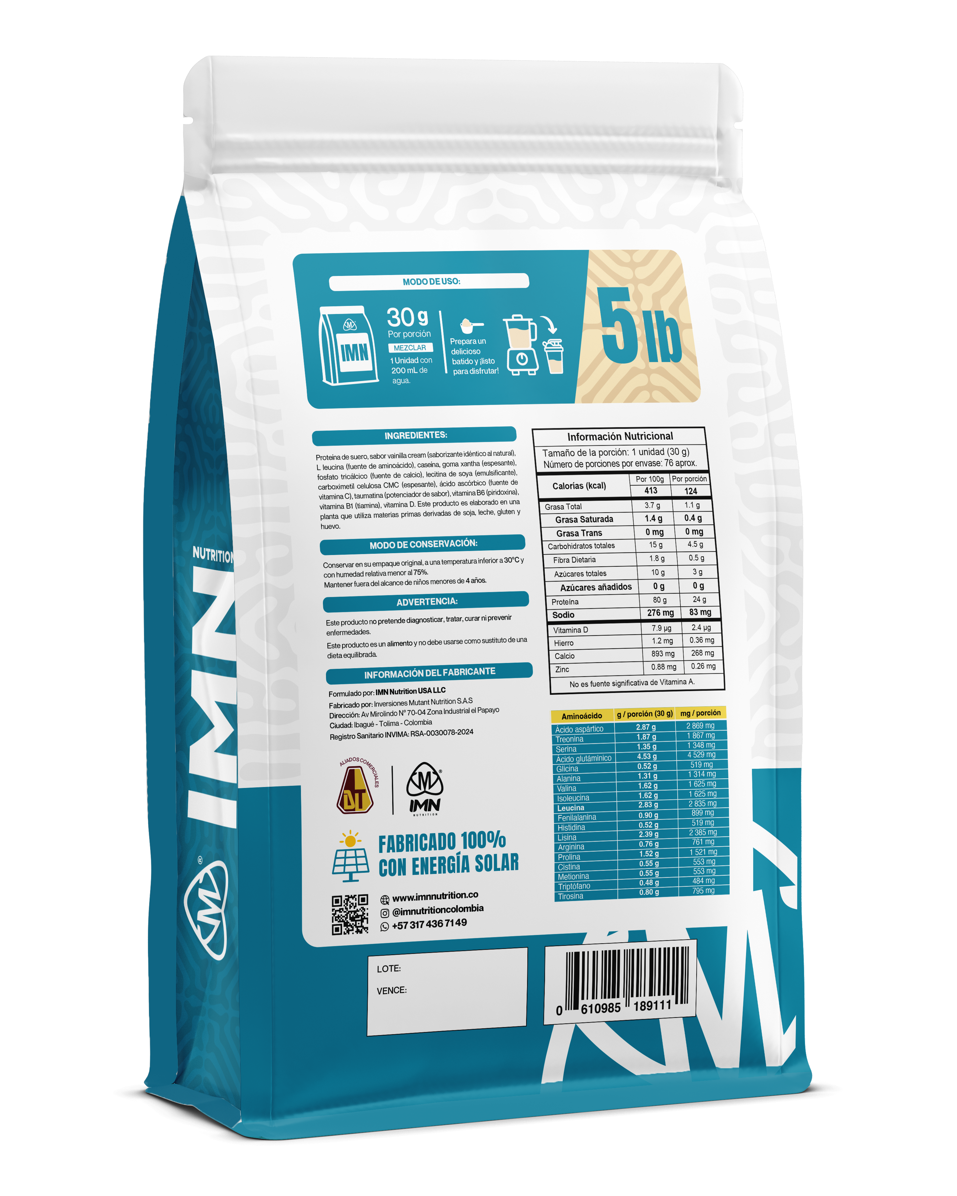 IMN Isolate 5lb - tabla nutricional