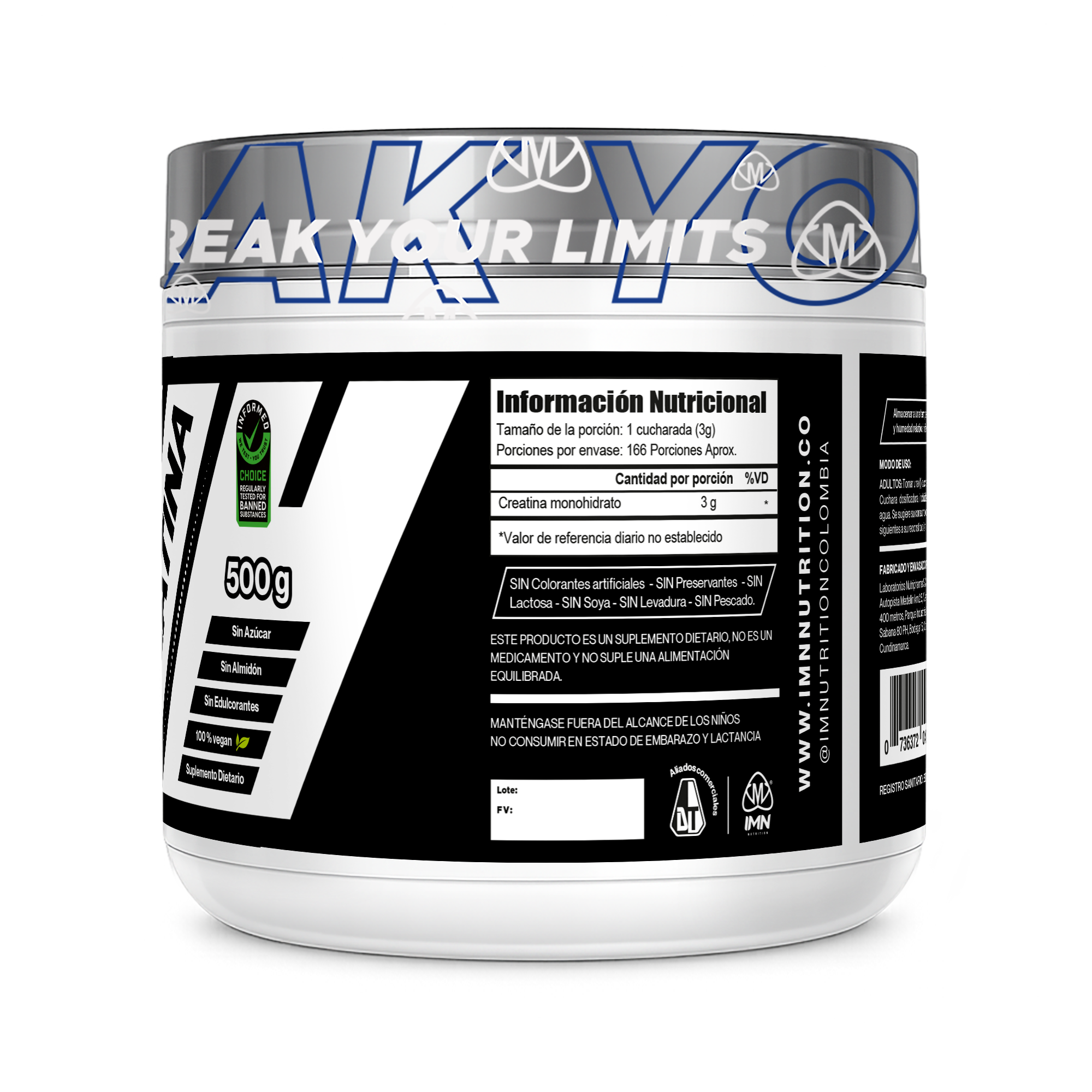 Creatina Monohidratada IMN 500g - 166 servicios - Suplemento dietario INVIMA SD2024-0004727