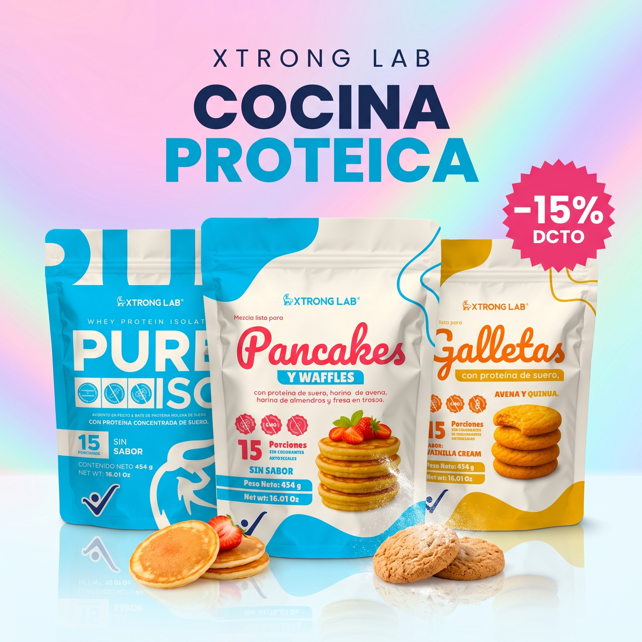 Combo Cocina Proteica XTRONG LAB: PURE ISO + pancakes + galletas proteicas con 15% de descuento