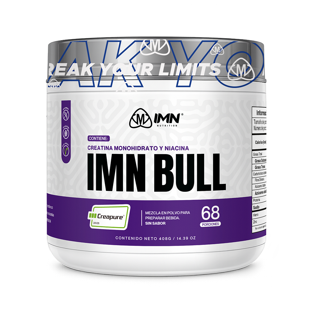 IMN BULL Creapure 408g · Creatina Monohidrato + Niacina · 68 porciones · Frente