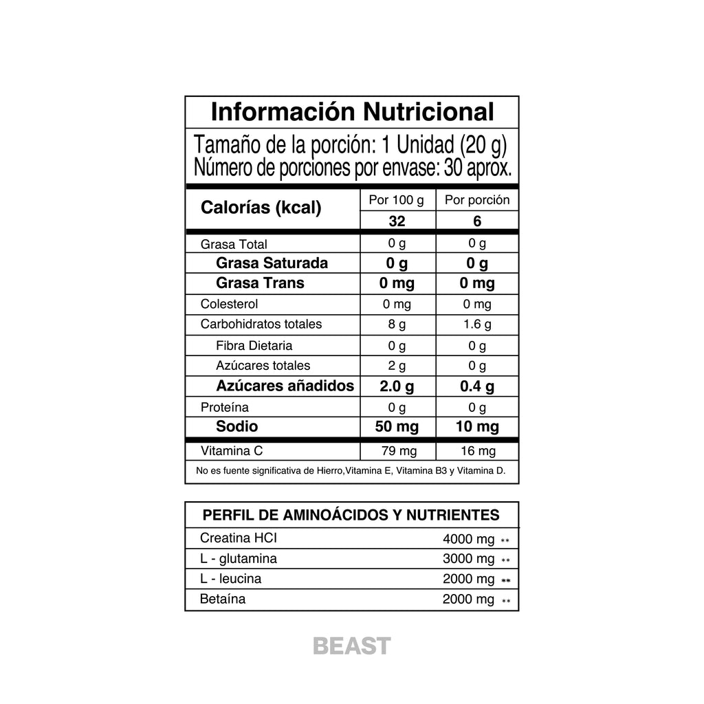 BEAST HCL IMN 600g - pre-entreno con cafeína y beta-alanina - IMN Nutrition - vista 3