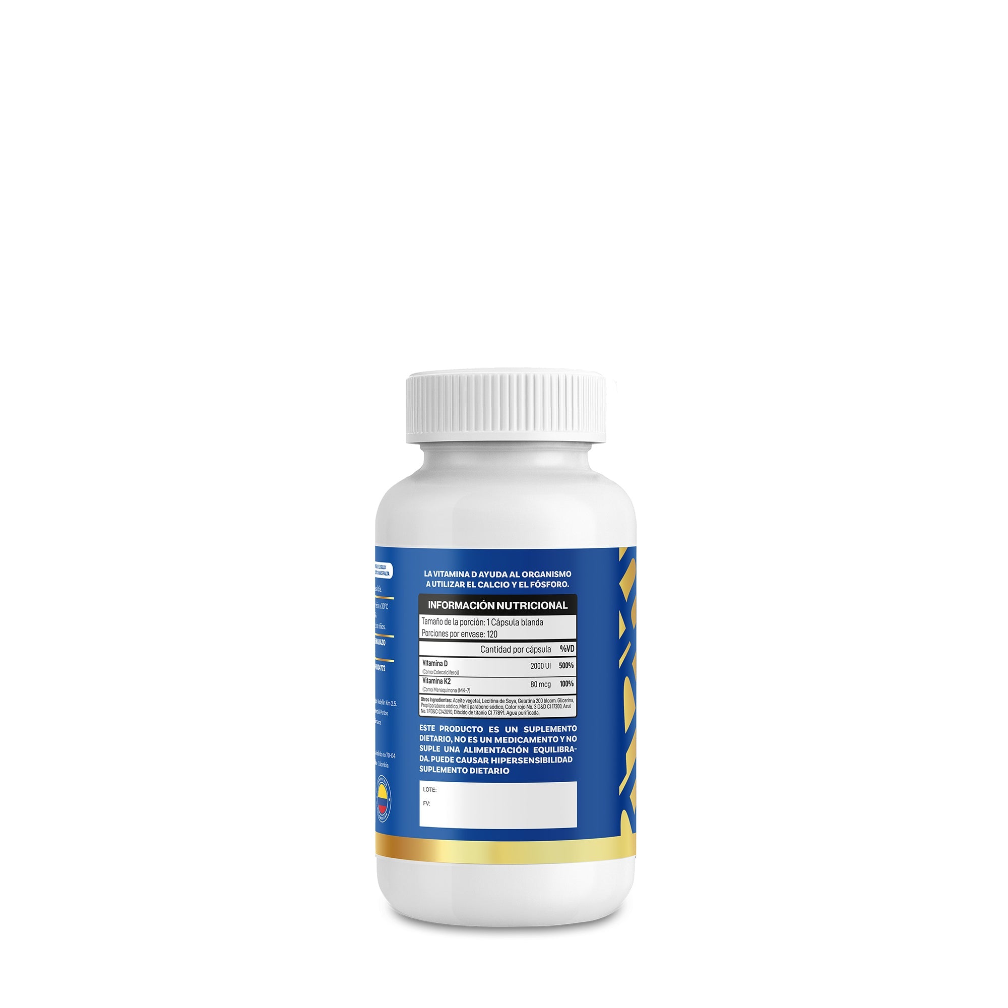 Vitamina D y K2 IMN - 120 cápsulas - Suplemento dietario INVIMA - vista 2